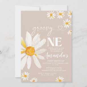 Elegant Groovy One Birthday Boho Daisy Blume Einladung