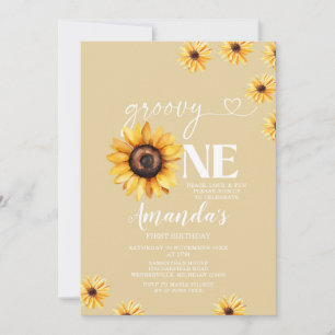 Elegant Groovy One Birthday Boho Sonnenblumen Einladung
