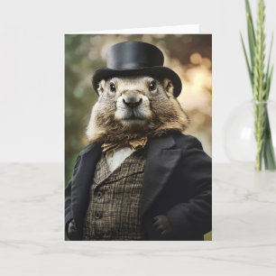 Elegant Groundhog Gentleman Funny Feiertagskarte