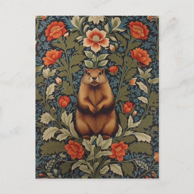 Elegant Groundhog William Morris Inspiriert Postkarte (Vorderseite)