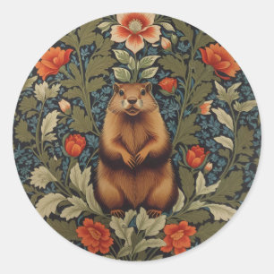 Elegant Groundhog William Morris Inspiriert Runder Aufkleber