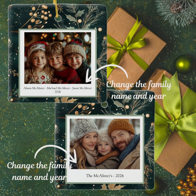 Elegant grün botanisch zweiseitig keramikornament (These elegant Christmas ornaments can be hung in your tree or can be gifted to someone special!)