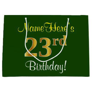 Elegant, Grün, Falsches Gold 23. Geburtstag + Name Große Geschenktüte