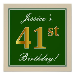 Elegant, Grün, Falsches Gold 41. Geburtstag + Name Poster