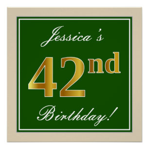 Elegant, Grün, Falsches Gold 42. Geburtstag + Name Poster