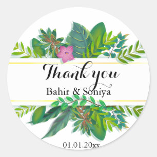 Elegant grün floral Danke Ihnen Hochzeitsticker Runder Aufkleber
