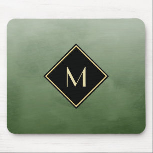 Elegant grün gebürstet mit einfachem Goldmonogramm Mousepad