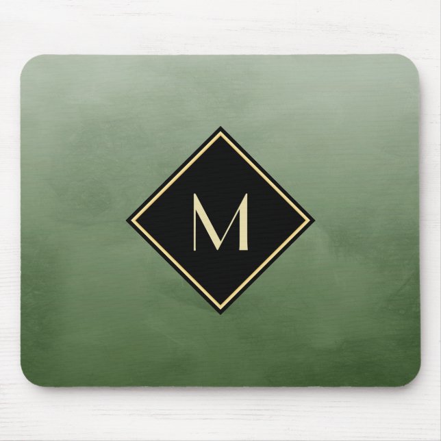 Elegant grün gebürstet mit einfachem Goldmonogramm Mousepad (Vorne)