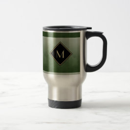 Elegant grün gebürstet mit einfachem Goldmonogramm Reisebecher