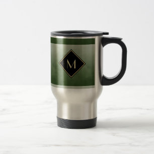 Elegant grün gebürstet mit einfachem Goldmonogramm Reisebecher