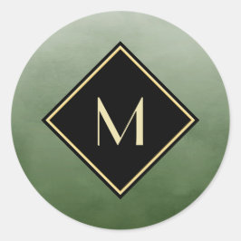Elegant grün gebürstet mit einfachem Goldmonogramm Runder Aufkleber