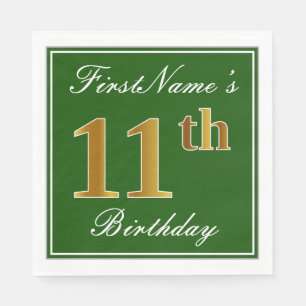 Elegant grün, Imitate Gold 11. Geburtstag + Name Serviette