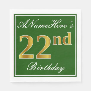 Elegant grün, Imitate Gold 22. Geburtstag + Name Serviette