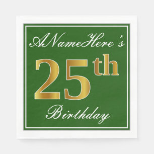 Elegant grün, Imitate Gold 25. Geburtstag + Name Serviette