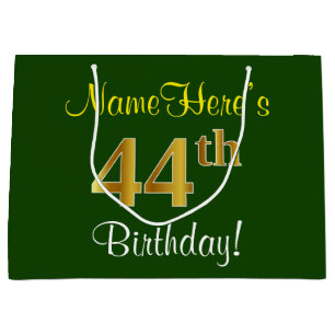 Elegant, grün, Imitate Gold 44. Geburtstag + Name Große Geschenktüte