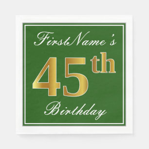 Elegant grün, Imitate Gold 45. Geburtstag + Name Serviette
