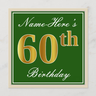 Elegant, Grün, Imitate Gold 60. Geburtstag + Name Einladung
