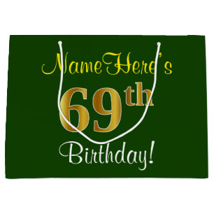 Elegant, grün, Imitate Gold 69. Geburtstag + Name Große Geschenktüte