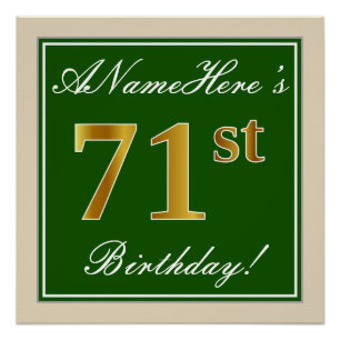 Elegant, grün, Imitate Gold 71. Geburtstag + Name Poster