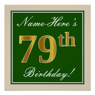 Elegant, grün, Imitate Gold 79. Geburtstag + Name Poster