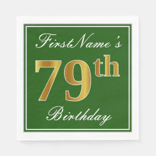 Elegant grün, Imitate Gold 79. Geburtstag + Name Serviette
