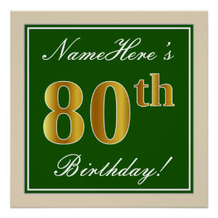 Elegant, grün, Imitate Gold 80. Geburtstag + Name Poster
