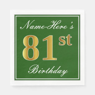 Elegant grün, Imitate Gold 81. Geburtstag + Name Serviette