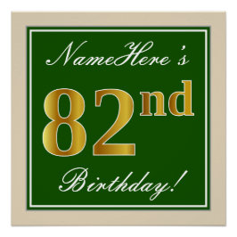 Elegant, grün, Imitate Gold 82. Geburtstag + Name Poster