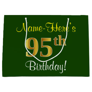 Elegant, grün, Imitate Gold 95. Geburtstag + Name Große Geschenktüte