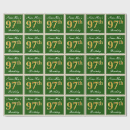Elegant, grün, Imitate Gold 97. Geburtstag + Name Geschenkpapier
