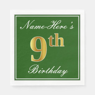 Elegant grün, Imitate Gold 9. Geburtstag; Individu Serviette