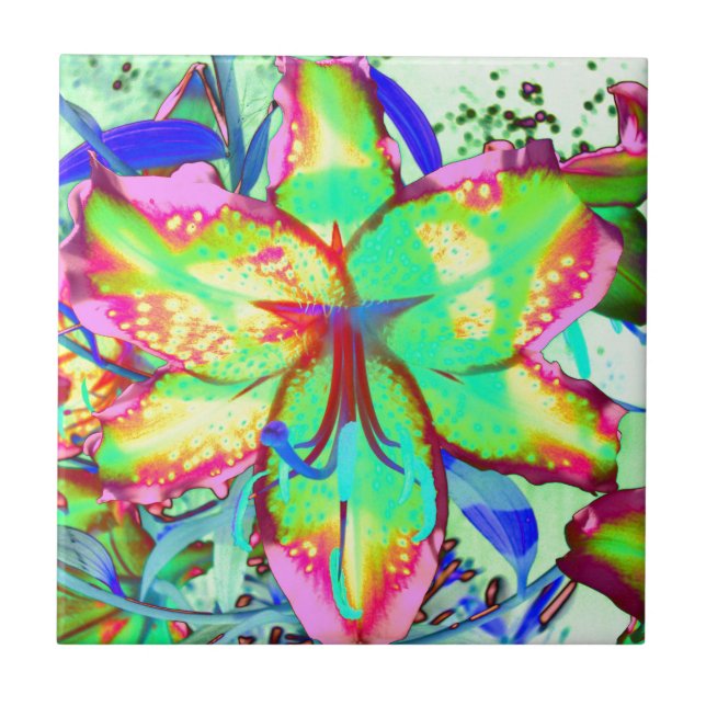 Elegant grün rosa Wasserfarbe tropische Blumen Fliese (Vorderseite)