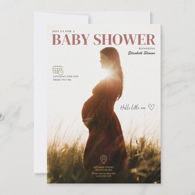 Elegant grün und braun Minimalistisch, mit Foto Einladung (Vorderseite)