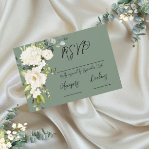 Elegant Grün Weiße Blumen RSVP Karte