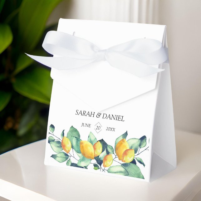 Elegant, Grün, Zitrone, Hochzeit Geschenkschachtel (Personalized, elegant, greenery, lemon, wedding favor boxes)
