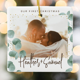 Elegant Grüne Merry und Verheiratetes Foto Keramikornament