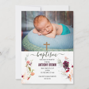 ELEGANT GRÜNE, ORANGE, RED & WEIN BABYBAPTISMUS EINLADUNG