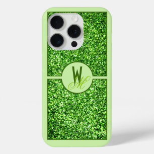 Elegant grüner Glitter Monogramm Case-Mate iPhone Hülle