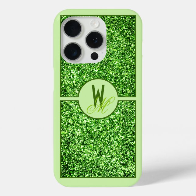 Elegant grüner Glitter Monogramm  Case-Mate iPhone Hülle (Rückseite)
