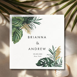 Elegant, grüner Palm, Gold (Nachahmung) Serviette