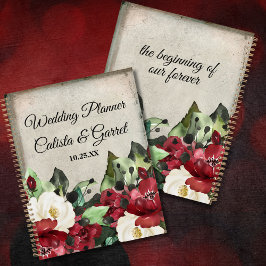 Elegant Grunge Dark Red Floral Goth Wedding Planer