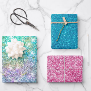 Elegant gürmisch-türkisfarben irisierendes Einhorn Geschenkpapier Set