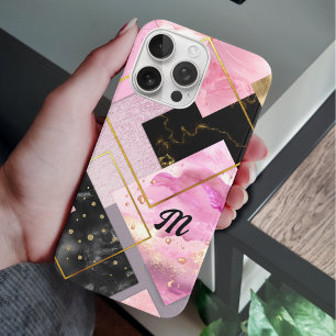 Elegant gürtelrosa schwarze Imitate Glitzer geomet iPhone 16 Pro Hülle