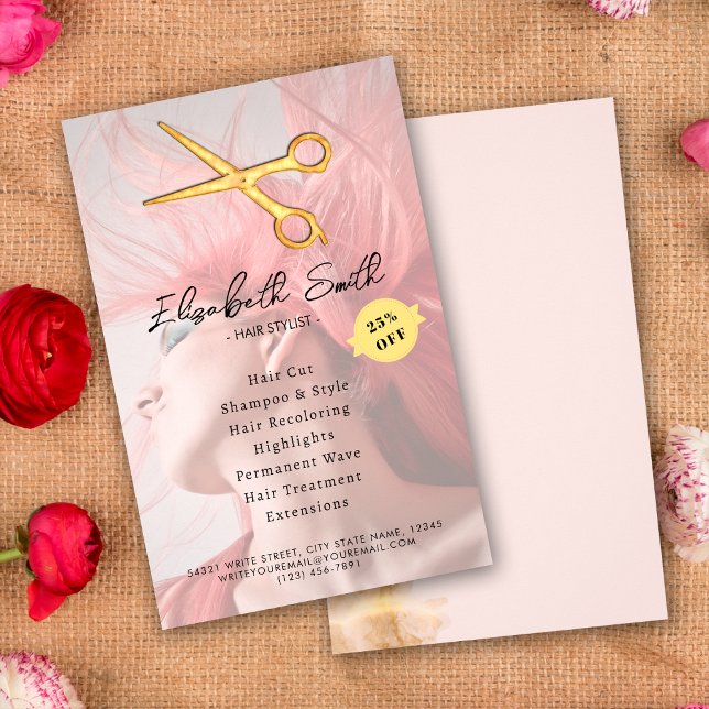 Elegant Haar Stylist Hair Gold Scheren Chic Pink Flyer (Von Creator hochgeladen)