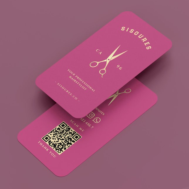 Elegant Haar Stylist Pink Gold Scissors Barber Visitenkarte (Elegant Hair Stylist Pink Gold Scissors Barber Business Card
)