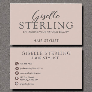 Elegant Hair Stylist Blush Pink Script Visitenkarte