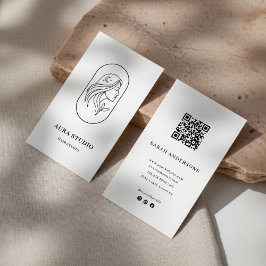 Elegant Hair Stylist Business Card with QR Code  Visitenkarte