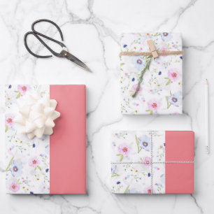 ELEGANT HALB PINK HALB BLUMENMUSTER-UMSCHLAGPAPIER GESCHENKPAPIER SET