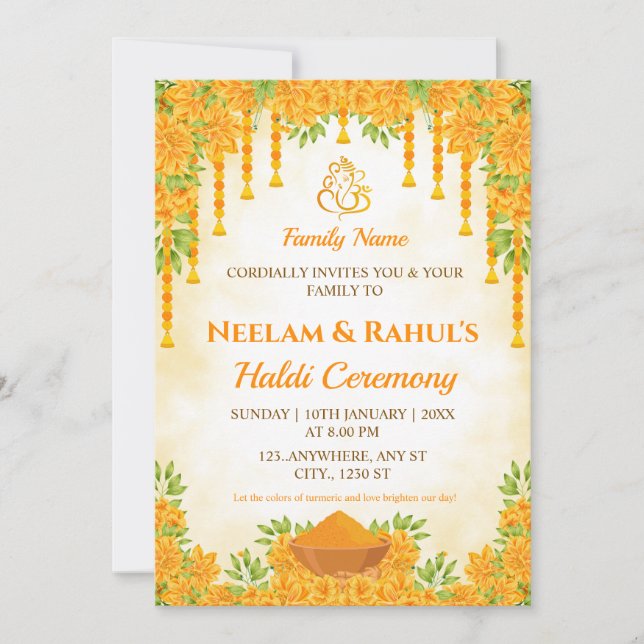 Elegant Haldi Ceremony Invitation Einladung (Vorderseite)