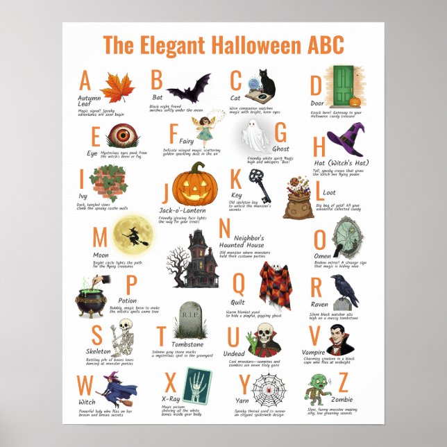 Elegant Halloween ABC Poster | Vintage 1950s Style Poster (Vorne)